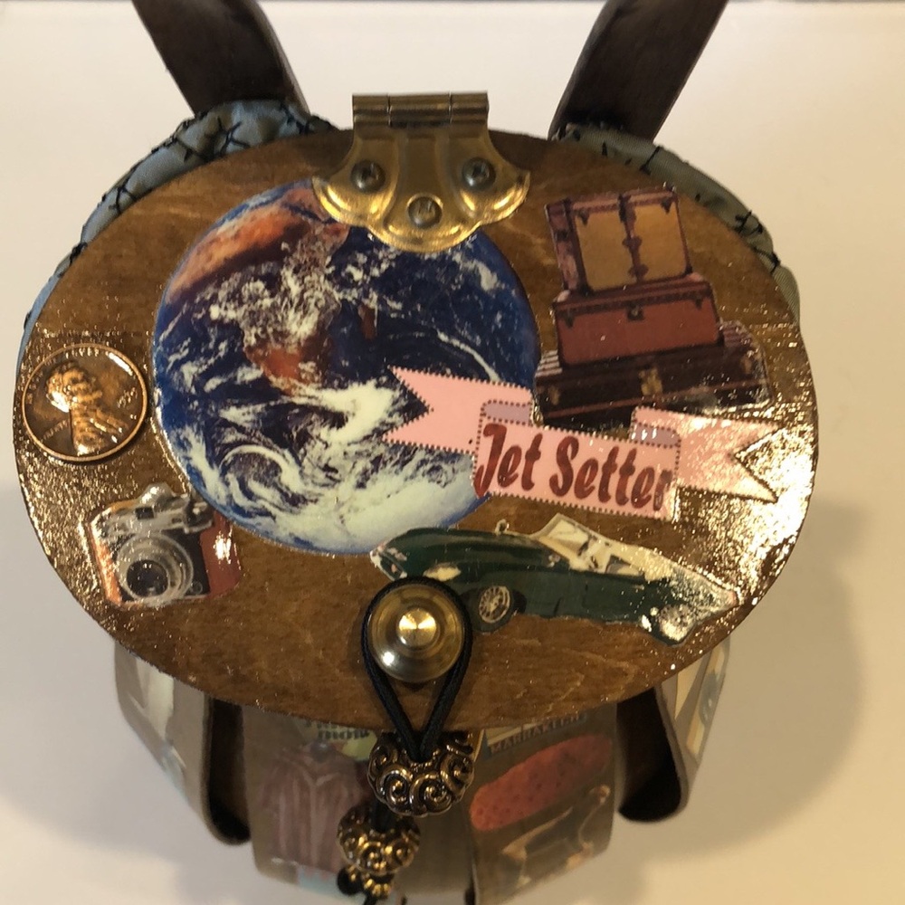 KATIE BAG VINTAGE - HAND CRAFTED DECOUPAGE WOODEN JETSETTER  BAG - Picture 6 of 14